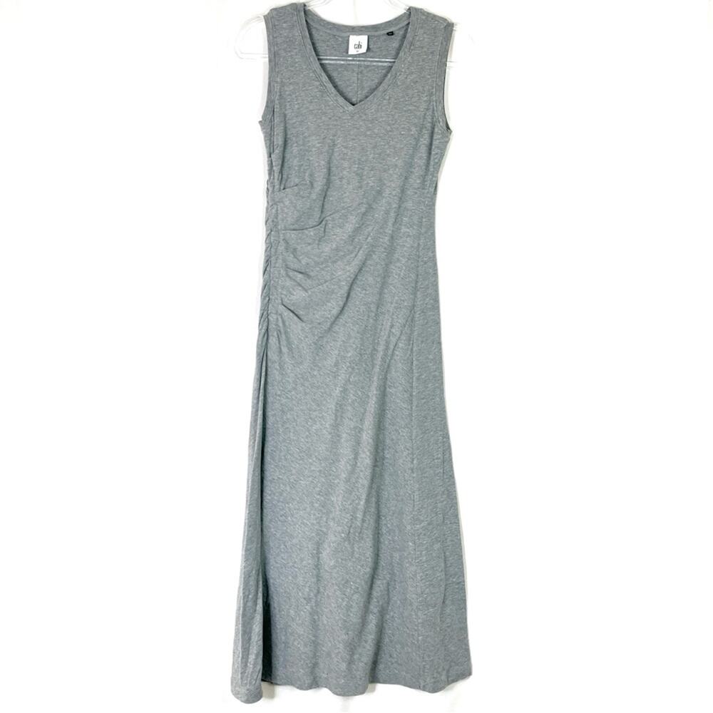 Cabi Heather Gray Stretch Maxi Dress V-Neck Sleeveless Ruched Womens XS